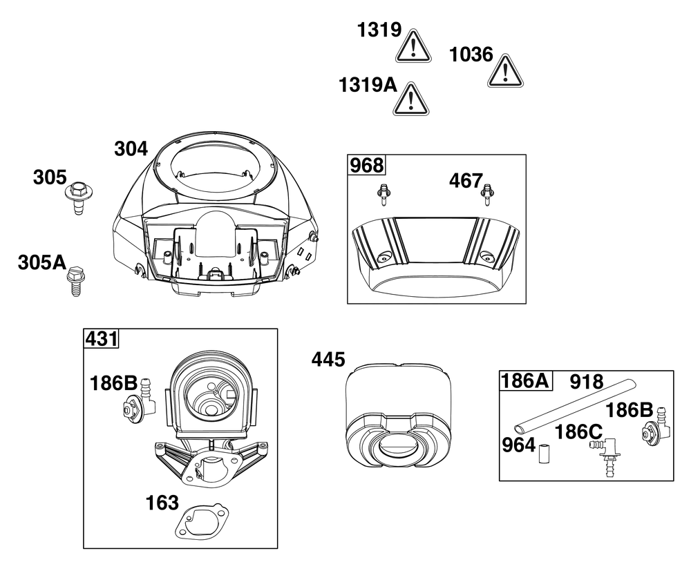 Blower Housing And Air Cleaner Group Diagram and Parts List for 44U877-0004-B5 400000 - 699999 Briggs and Stratton Engine